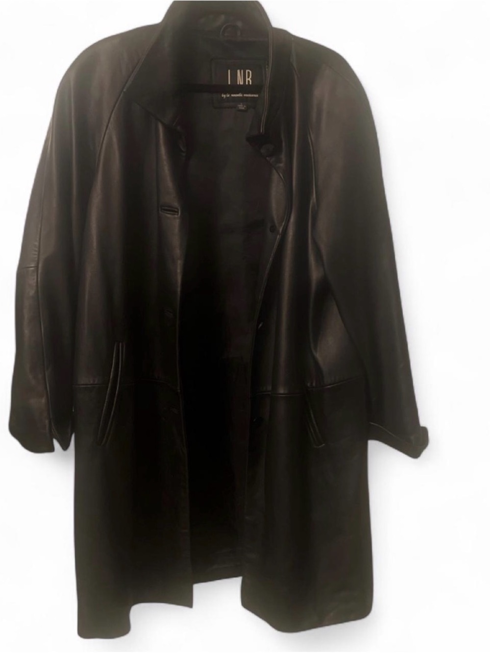 LNR La Nouvelle Renaissance Women's 90s Vintage Black Leather Trench Coat Sz L